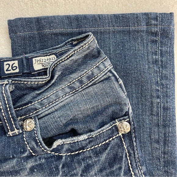 Miss Me Blue Boot Cut Jeans with Embellished Pockets Snake Print Rhinestone 26 - Picture 7 of 7